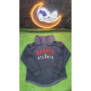 Atlanta Braves MLB Navy Blue High Neck Crewneck‎ Sweatshirt Womens Size LG
